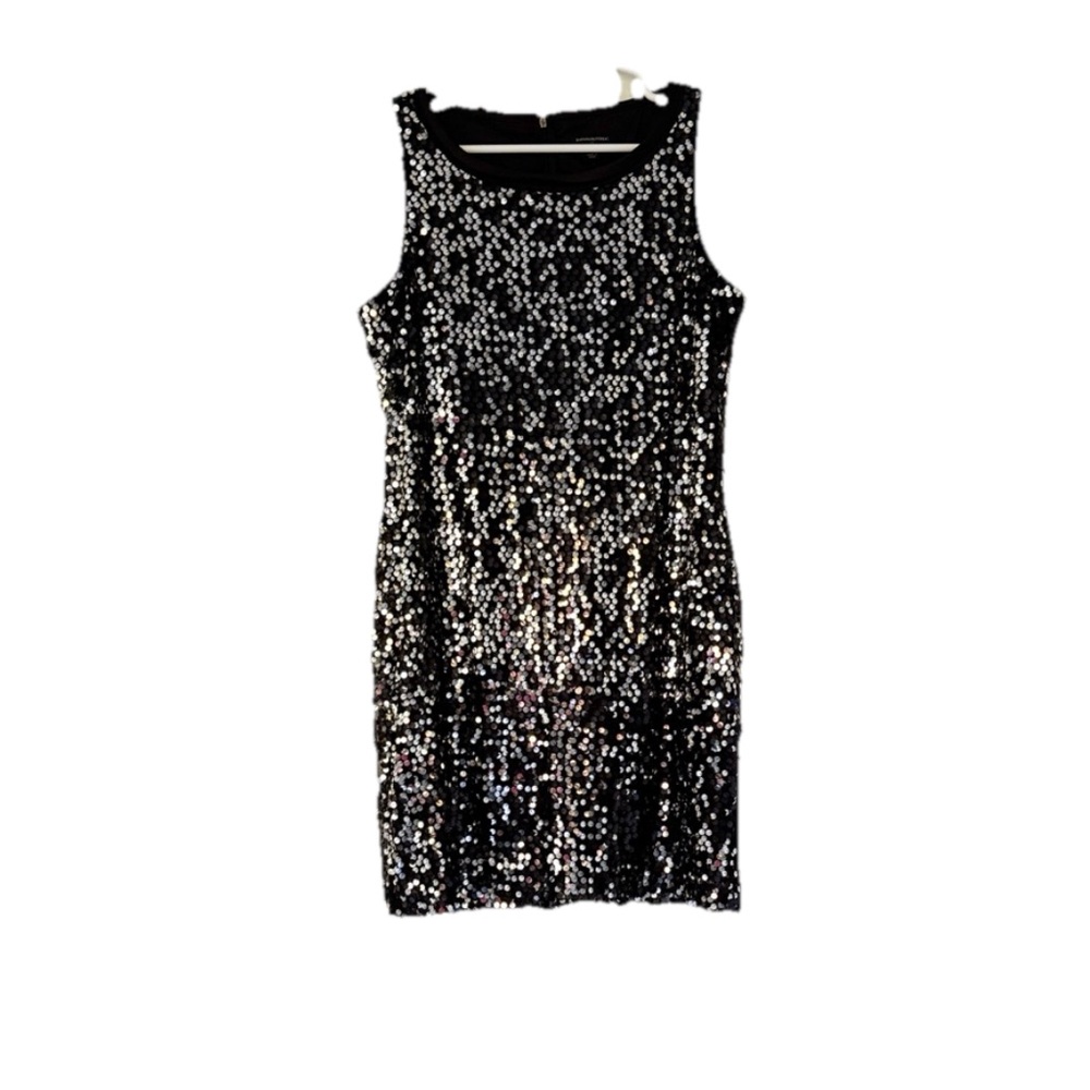 BANANA REPUBLIC sequin dress size 10 black silver sleeveless lined